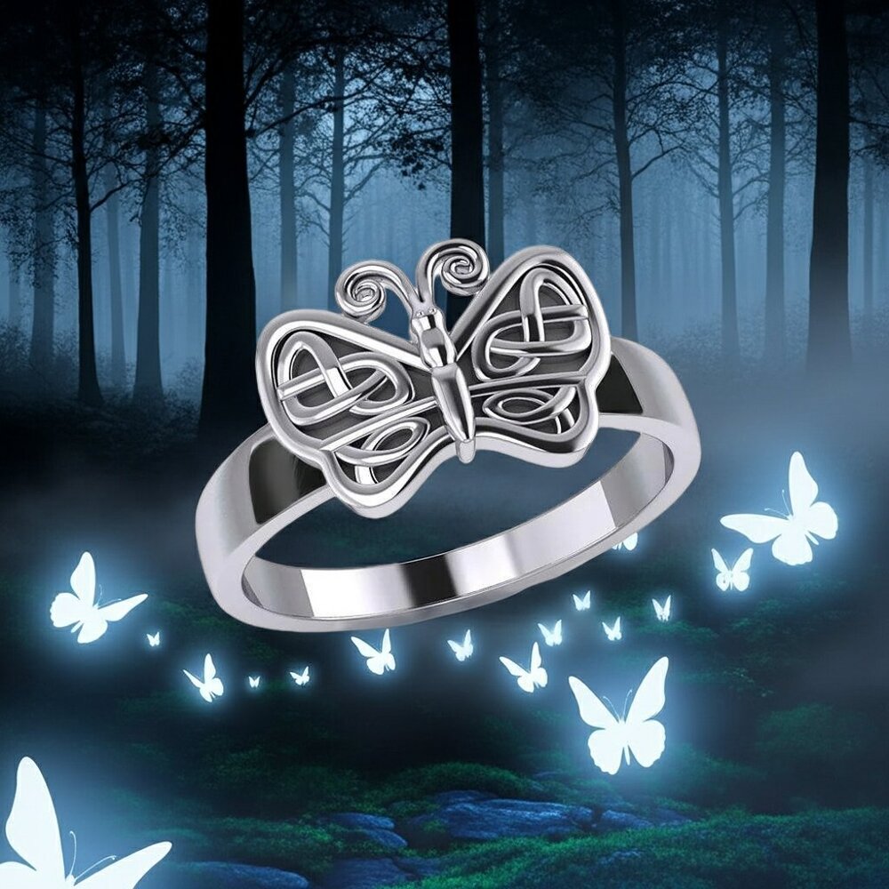 Celtic Knot Butterfly Sterling Silver Ring, Sizes 7 and 8